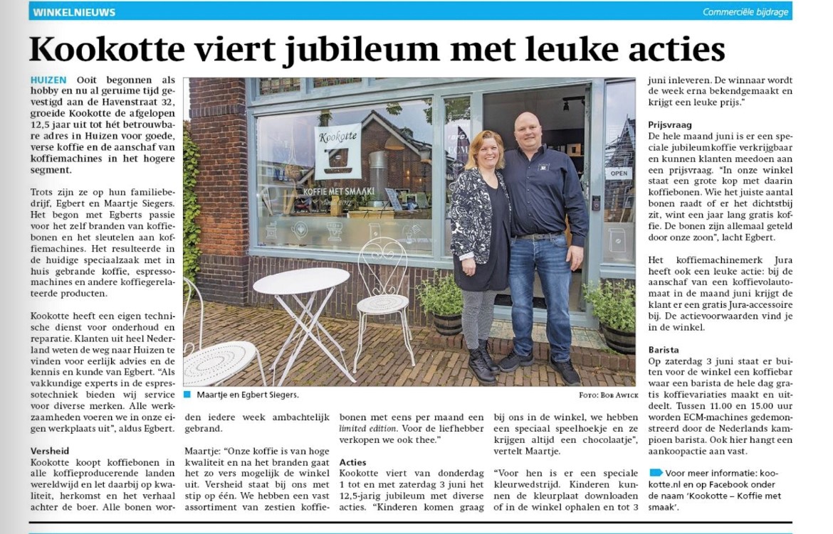 Kookotte koffie viert jubileum met leuke acties